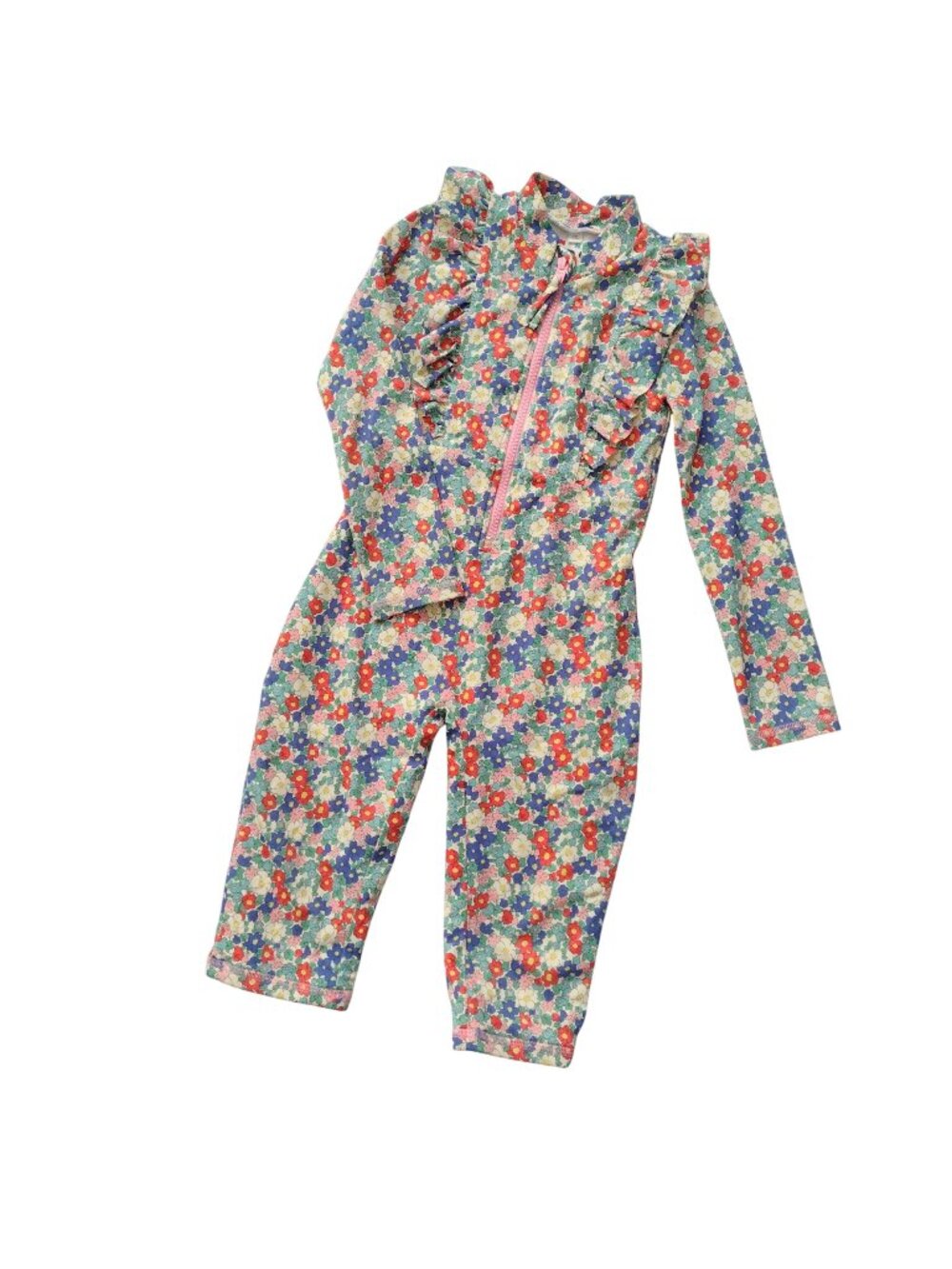 Mini boden Sun Safe Floral Swimsuit 3-4Y Full Coverage Ruffled UPF 40+ Swimwear